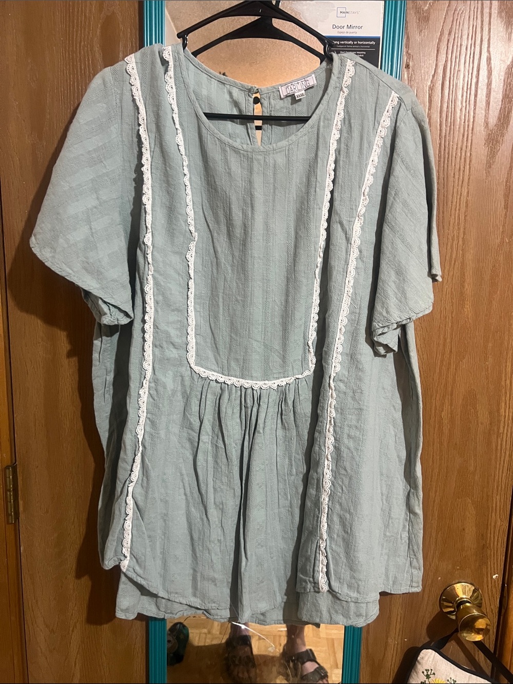 Darling Mint Green Lace-Trim Cotton Blouse
